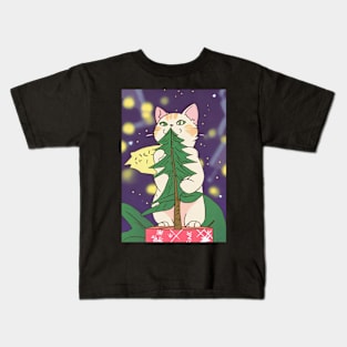 Meowy Christmas Happy Cat Year Funny Christmas Cat Lover Kids T-Shirt